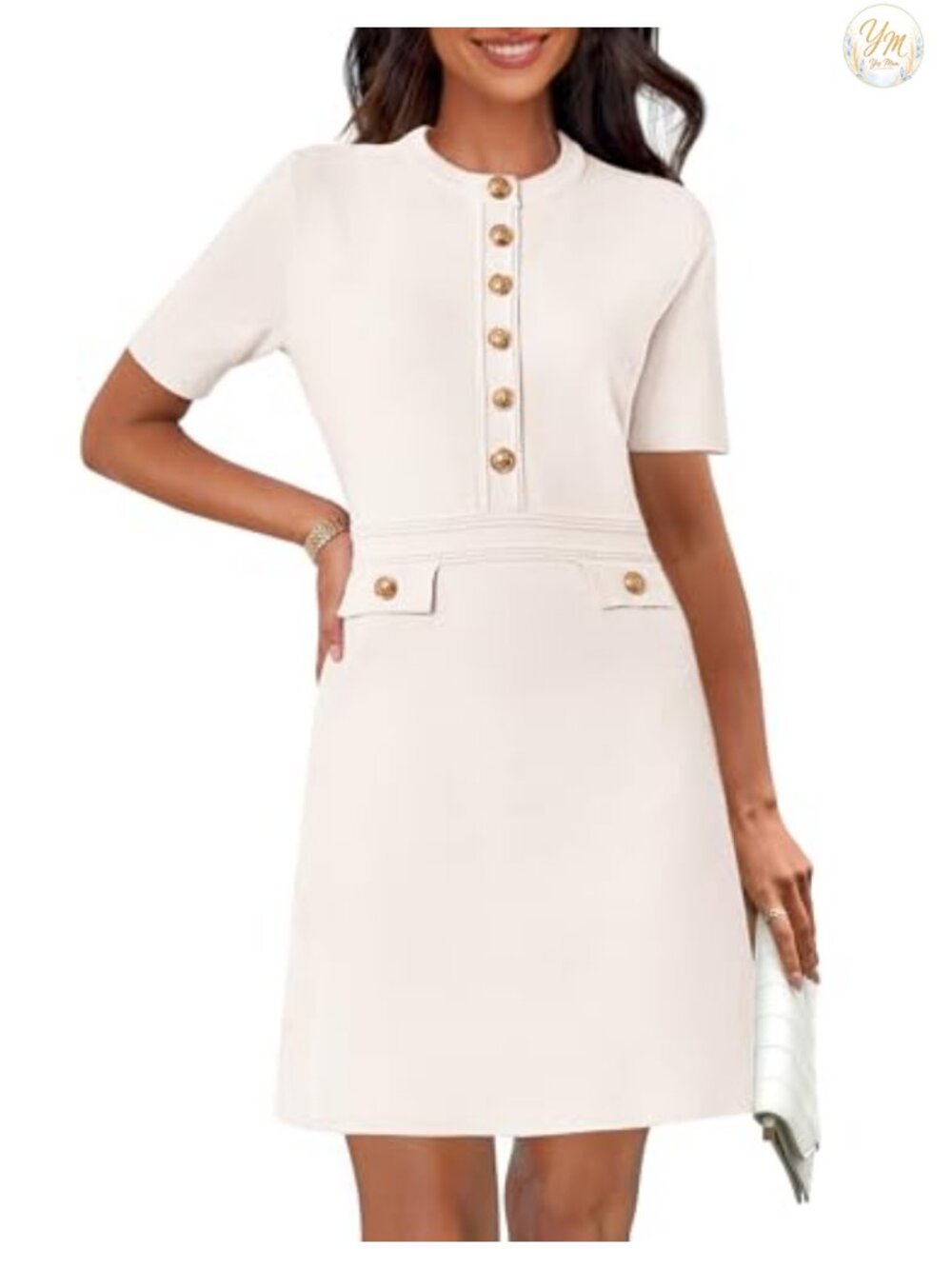 Women's Short Sleeve Bodycon Sweater Mini Dress Ribbed Knit Button Down